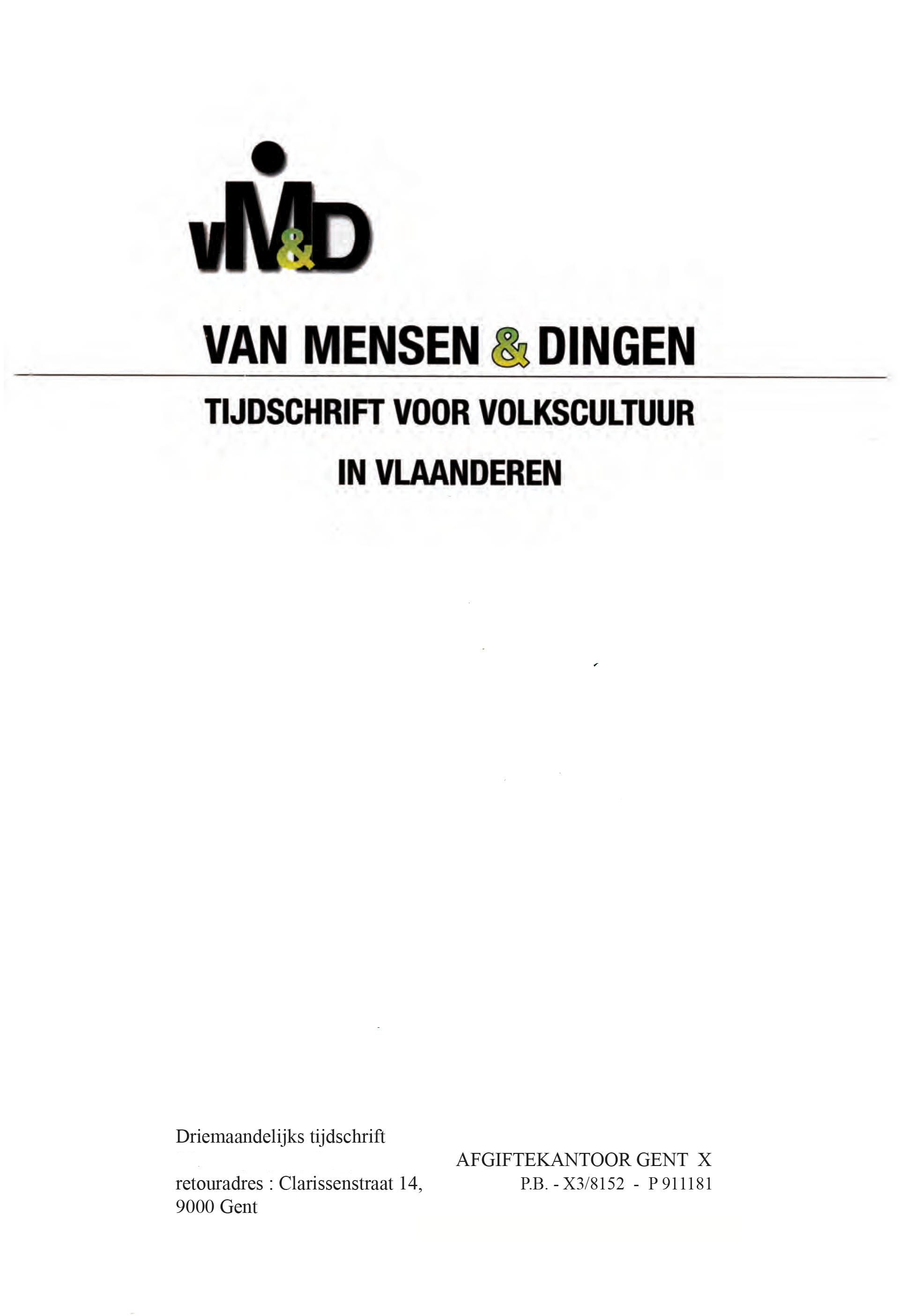 Van Mensen en Dingen: tijdschrift voor volkscultuur in Vlaanderen