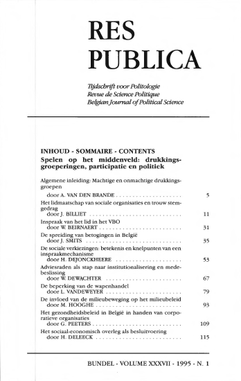 Volume 37 • Issue 1 • 1995 • Spelen op het middenveld : drukkingsgroepen, participatie en politiek