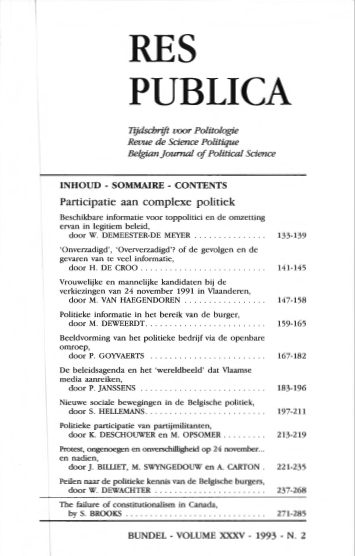 Volume 35 • Issue 2 • 1993 • Participatie aan de complexe Belgische politiek