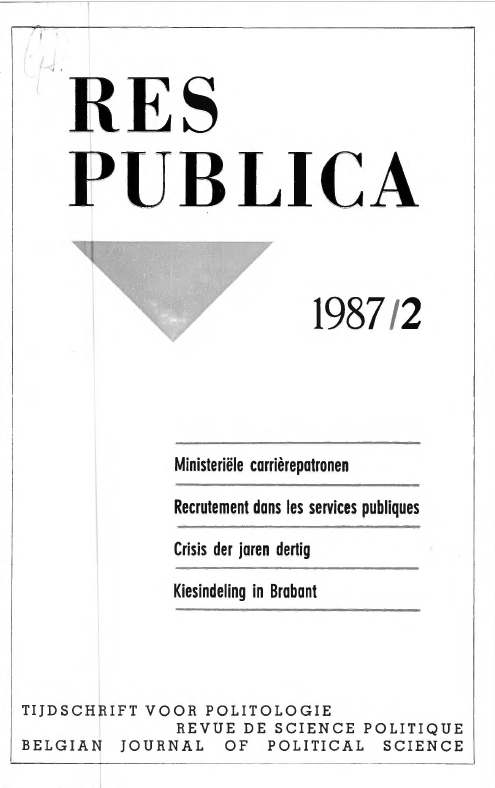 Volume 29 • Issue 2 • 1987 • Ministeriële carrièrepatronen - Recrutement dans les services publiques - Crisis der jaren dertig - Kiesindeling in Brabant
