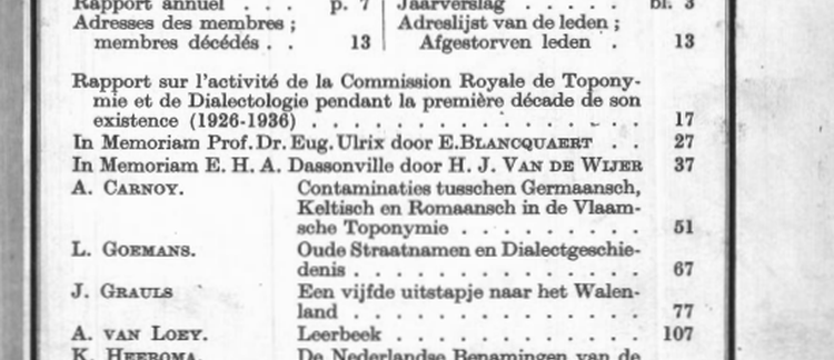RAPPORT sur l'activité de la Commission Royale de Toponymie et de Dialectologie pendant la première décade de son existence (1926-1936)