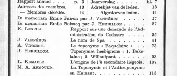 Toponymes hesbignons I. Bakelaine ; II. Willoulpont
